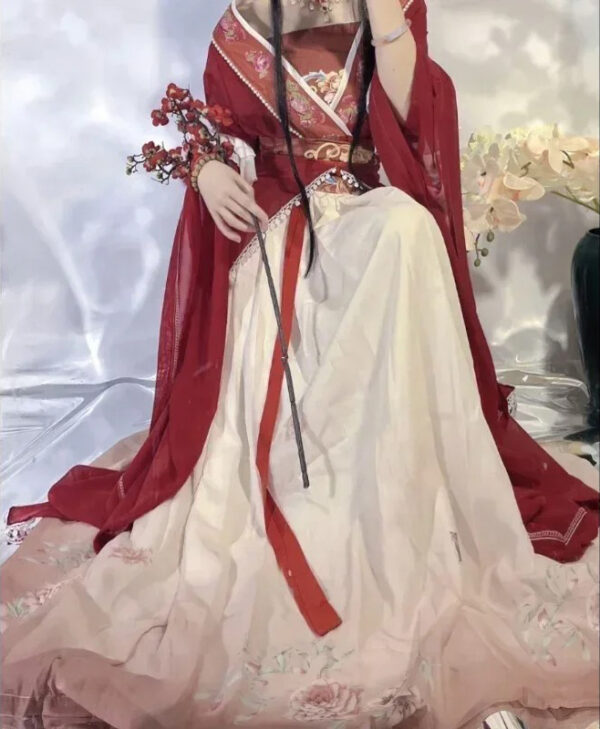 2025 Retro Chinese Style Red Vestido Hanfu Dress Women Traditional Print Long Skirt 5 Piece Set Elegant Girls Party Skirt Set - Image 6