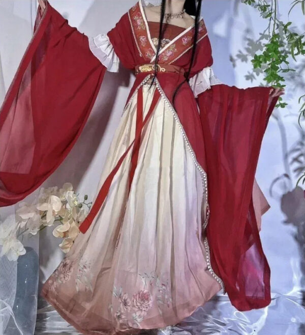 2025 Retro Chinese Style Red Vestido Hanfu Dress Women Traditional Print Long Skirt 5 Piece Set Elegant Girls Party Skirt Set - Image 7