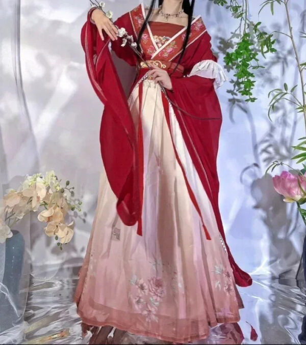 2025 Retro Chinese Style Red Vestido Hanfu Dress Women Traditional Print Long Skirt 5 Piece Set Elegant Girls Party Skirt Set - Image 8