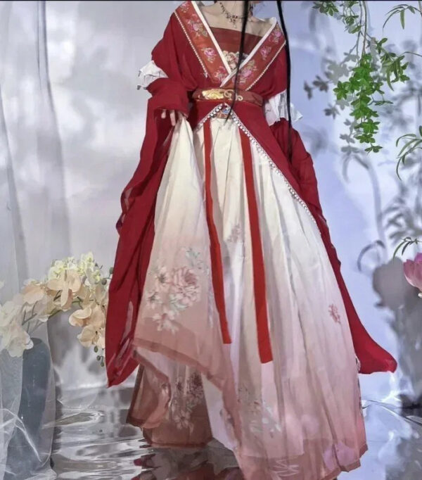 2025 Retro Chinese Style Red Vestido Hanfu Dress Women Traditional Print Long Skirt 5 Piece Set Elegant Girls Party Skirt Set - Image 3