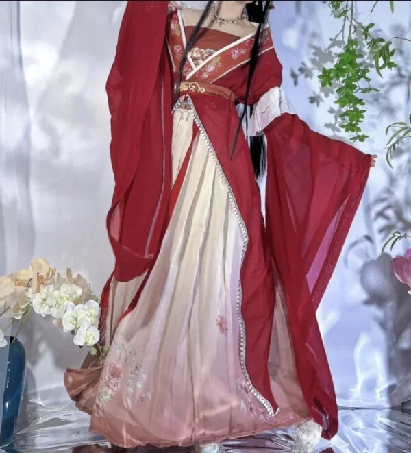 2025 Retro Chinese Style Red Vestido Hanfu Dress Women Traditional Print Long Skirt 5 Piece Set Elegant Girls Party Skirt Set - Image 5