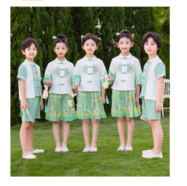 China Hanfu for Student Team Uniform Customize Logo Chinese Style Boy Girl's Hanfu Short Sleeve Prince & Princess - Image 6