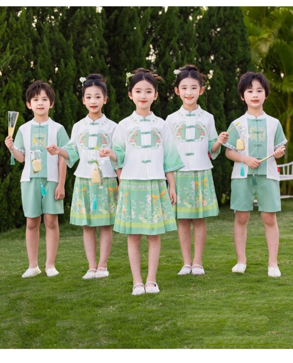 China Hanfu for Student Team Uniform Customize Logo Chinese Style Boy Girl's Hanfu Short Sleeve Prince & Princess - Image 5