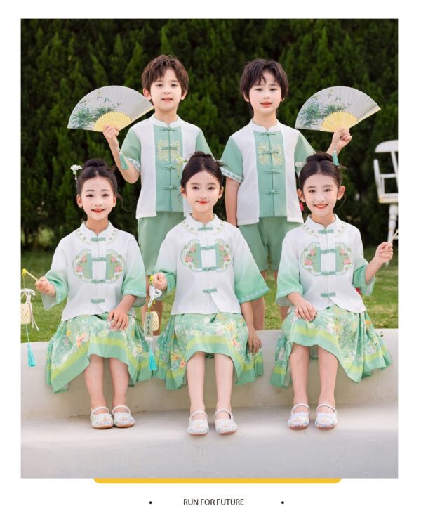 China Hanfu for Student Team Uniform Customize Logo Chinese Style Boy Girl's Hanfu Short Sleeve Prince & Princess