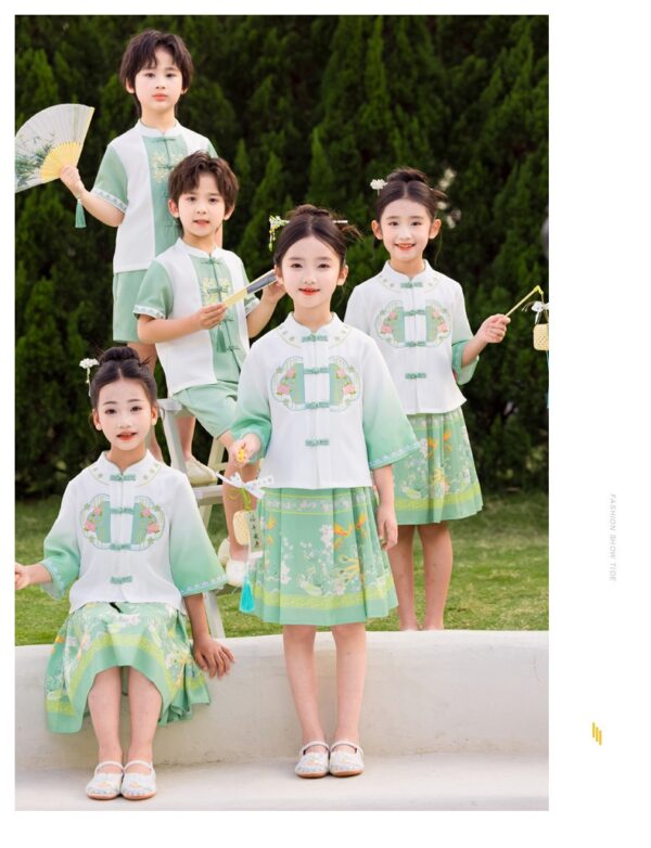 China Hanfu for Student Team Uniform Customize Logo Chinese Style Boy Girl's Hanfu Short Sleeve Prince & Princess - Image 3
