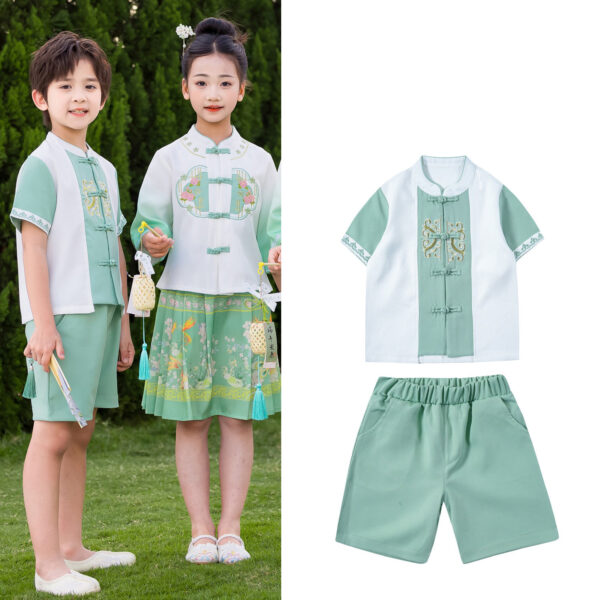 China Hanfu for Student Team Uniform Customize Logo Chinese Style Boy Girl's Hanfu Short Sleeve Prince & Princess - Image 8