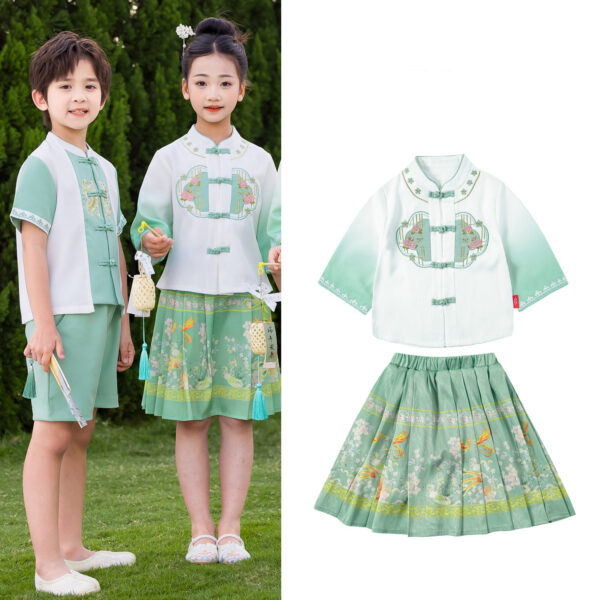 China Hanfu for Student Team Uniform Customize Logo Chinese Style Boy Girl's Hanfu Short Sleeve Prince & Princess - Image 7