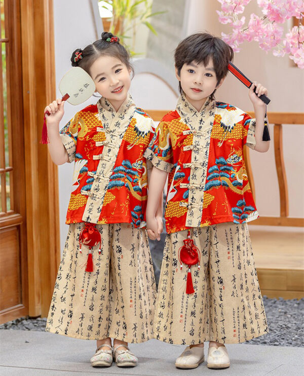 Customize Embroidery Logo or Name Chinese Tang Students Clothing Chinese Character Design Kids Hanfu Cloth Set for Girls Boys - Image 6