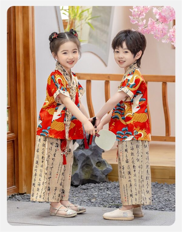Customize Embroidery Logo or Name Chinese Tang Students Clothing Chinese Character Design Kids Hanfu Cloth Set for Girls Boys - Image 4
