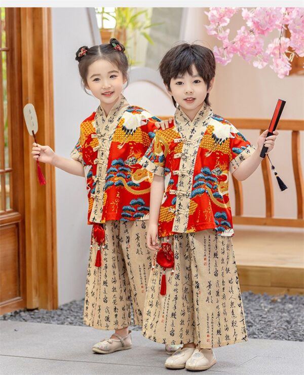 Customize Embroidery Logo or Name Chinese Tang Students Clothing Chinese Character Design Kids Hanfu Cloth Set for Girls Boys - Image 2