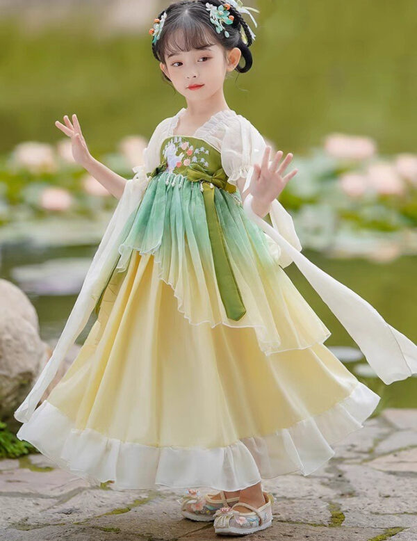 Summer Small Baby Girls Puff Sleeve Hanfu Little Girl Dress With Ribbon Elegance Tang Chinese Ancient Style Dresses for 3 to 10yrs - Image 5