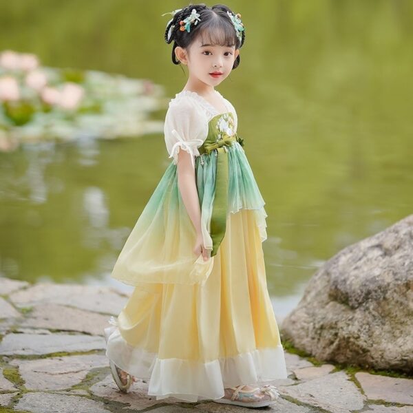 Summer Small Baby Girls Puff Sleeve Hanfu Little Girl Dress With Ribbon Elegance Tang Chinese Ancient Style Dresses for 3 to 10yrs - Image 3