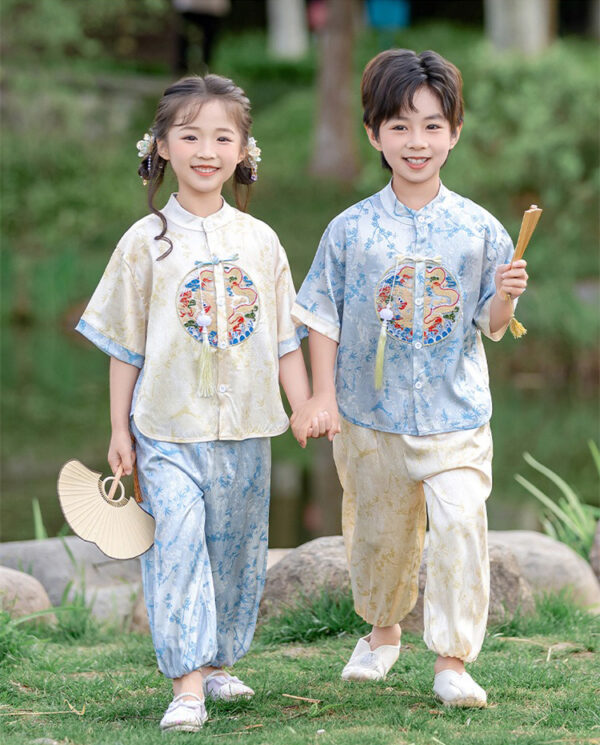 Chinese Hanfu For Boy Girl's Dress Short Sleeve, Customize Kids Team Logo or name for free - Image 9