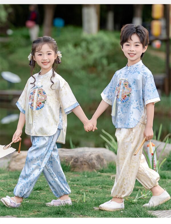 Chinese Hanfu For Boy Girl's Dress Short Sleeve, Customize Kids Team Logo or name for free - Image 10