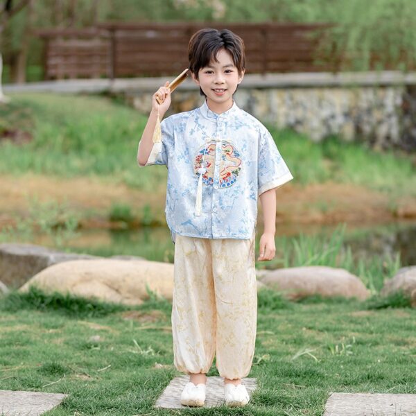 Chinese Hanfu For Boy Girl's Dress Short Sleeve, Customize Kids Team Logo or name for free - Image 2