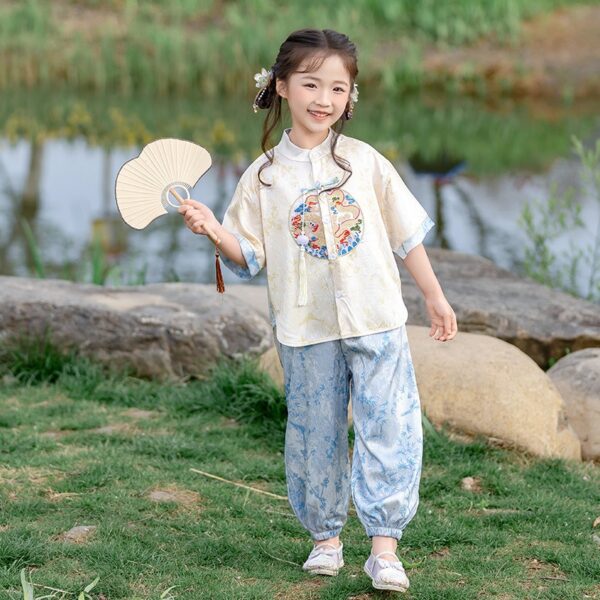 Chinese Hanfu For Boy Girl's Dress Short Sleeve, Customize Kids Team Logo or name for free - Image 3