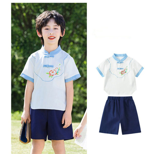 Chinese Style Baby Girl's Dress Short Sleeve Vintage Hanfu Dress Blue  Princess Dress Kids Modern Hanfu for Customize Name - Image 6