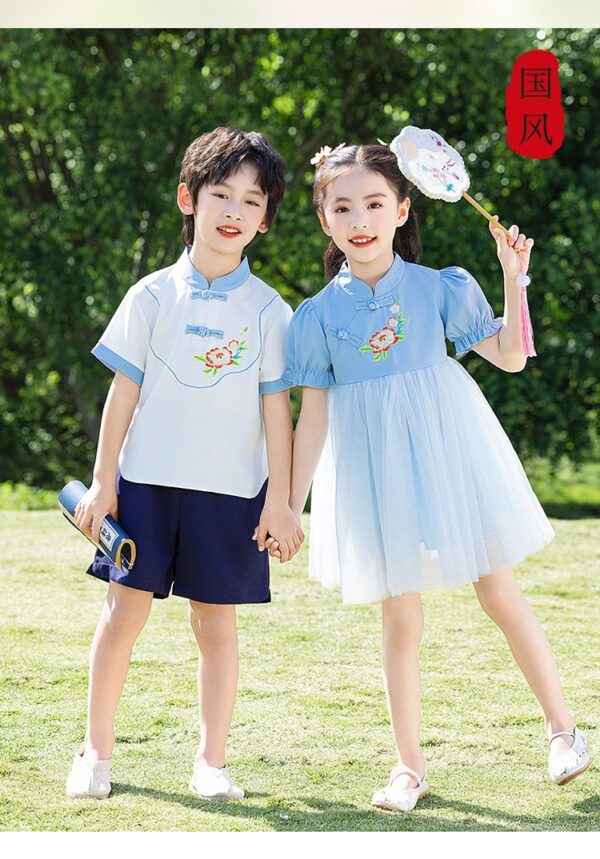 Chinese Style Baby Girl's Dress Short Sleeve Vintage Hanfu Dress Blue  Princess Dress Kids Modern Hanfu for Customize Name - Image 11