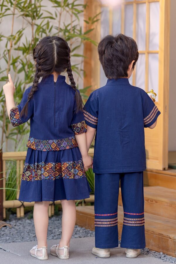 Vintage Children hanfu Classic Blue The Miao/zhuang Nationality Clothing for Personal Customize Name Print - Image 3