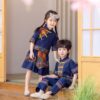 Vintage Children hanfu Classic Blue The Miao/zhuang Nationality Clothing for Personal Customize Name Print