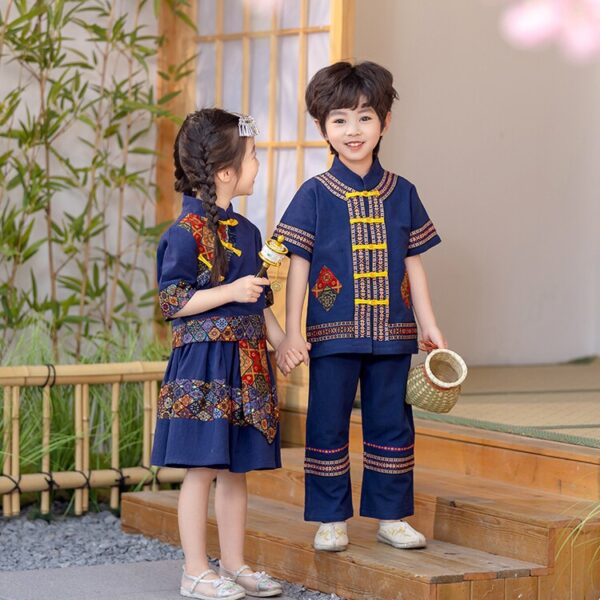 Vintage Children hanfu Classic Blue The Miao/zhuang Nationality Clothing for Personal Customize Name Print - Image 8