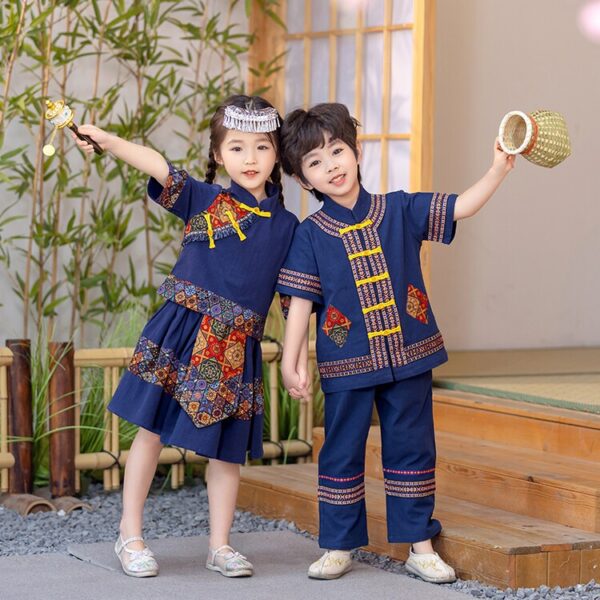 Vintage Children hanfu Classic Blue The Miao/zhuang Nationality Clothing for Personal Customize Name Print - Image 5