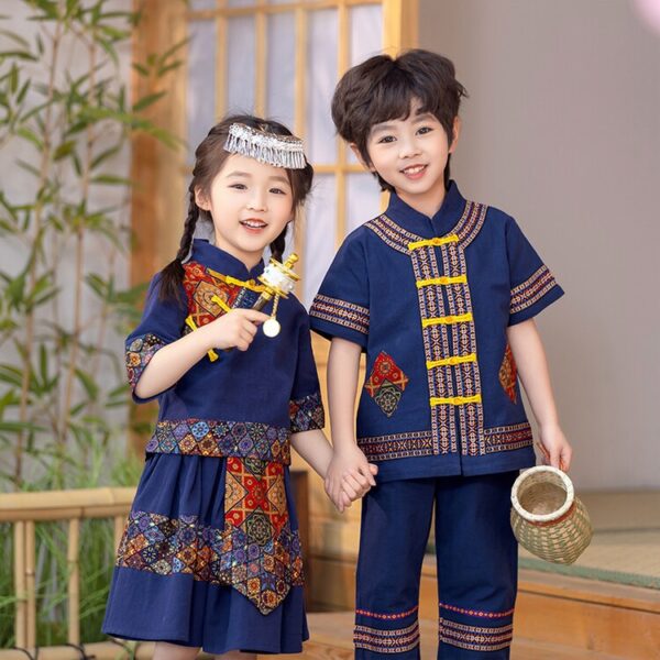 Vintage Children hanfu Classic Blue The Miao/zhuang Nationality Clothing for Personal Customize Name Print - Image 2