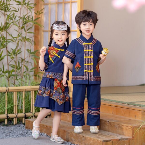 Vintage Children hanfu Classic Blue The Miao/zhuang Nationality Clothing for Personal Customize Name Print - Image 7