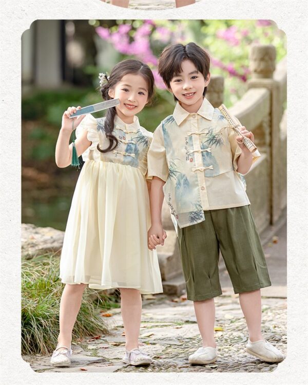 Chinese Style Boy Girl's Dress Short Sleeve Prince & Princess Dress Customize Kids Team Logo On The Modern Hanfu - Image 12