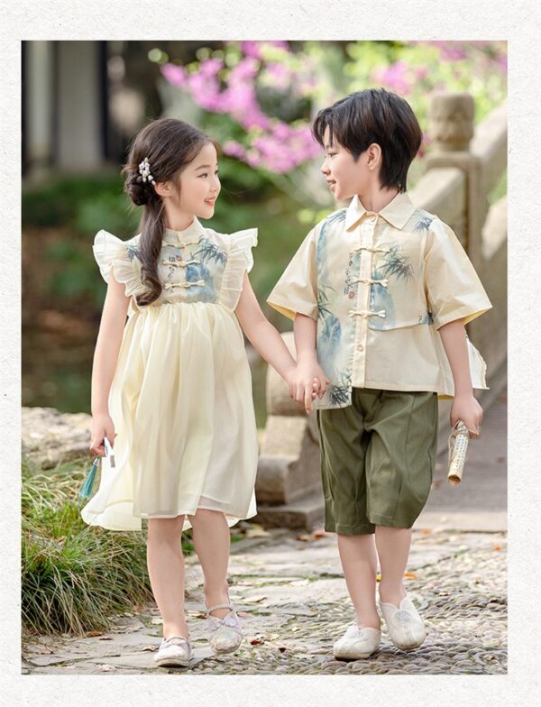 Chinese Style Boy Girl's Dress Short Sleeve Prince & Princess Dress Customize Kids Team Logo On The Modern Hanfu - Image 11