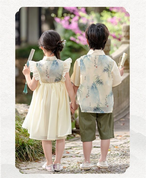 Chinese Style Boy Girl's Dress Short Sleeve Prince & Princess Dress Customize Kids Team Logo On The Modern Hanfu - Image 10