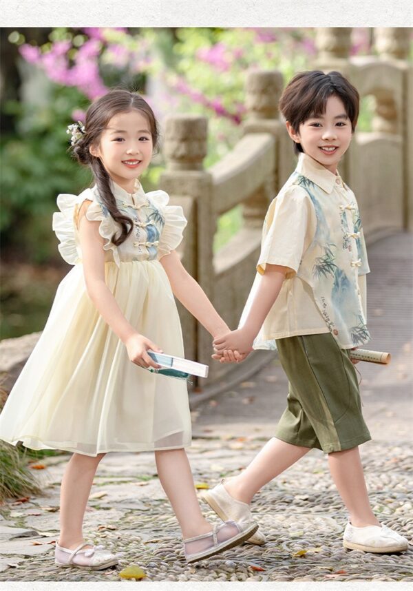 Chinese Style Boy Girl's Dress Short Sleeve Prince & Princess Dress Customize Kids Team Logo On The Modern Hanfu - Image 9