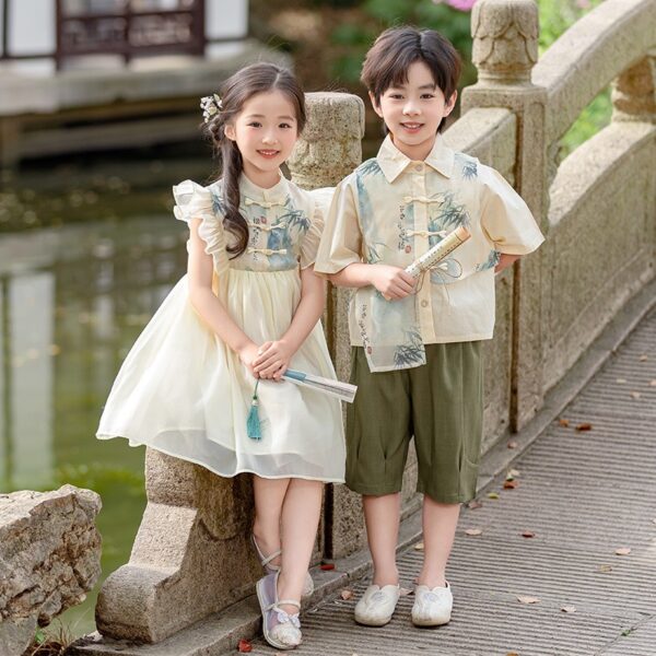 Chinese Style Boy Girl's Dress Short Sleeve Prince & Princess Dress Customize Kids Team Logo On The Modern Hanfu - Image 2