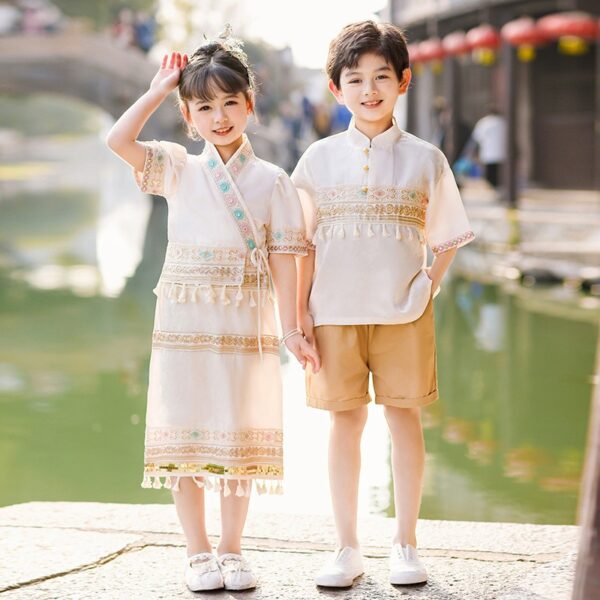 Customize Personal Name on The Dai Nationality clothing for Kids Short Sleeve Vintage Hanfu Dress  Princess Dress Kids Modern Hanfu - Image 2