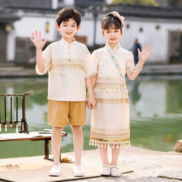 Customize Personal Name on The Dai Nationality clothing for Kids Short Sleeve Vintage Hanfu Dress  Princess Dress Kids Modern Hanfu - Image 3