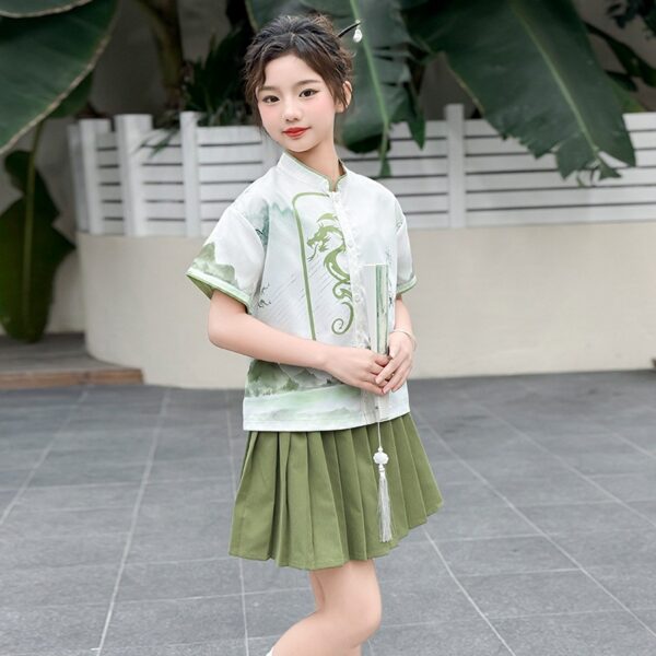 Boys' Chinese Style Set Summer Short Sleeved Capri Pants Landscape Painting Kids hanfu customize name For Children - Image 3
