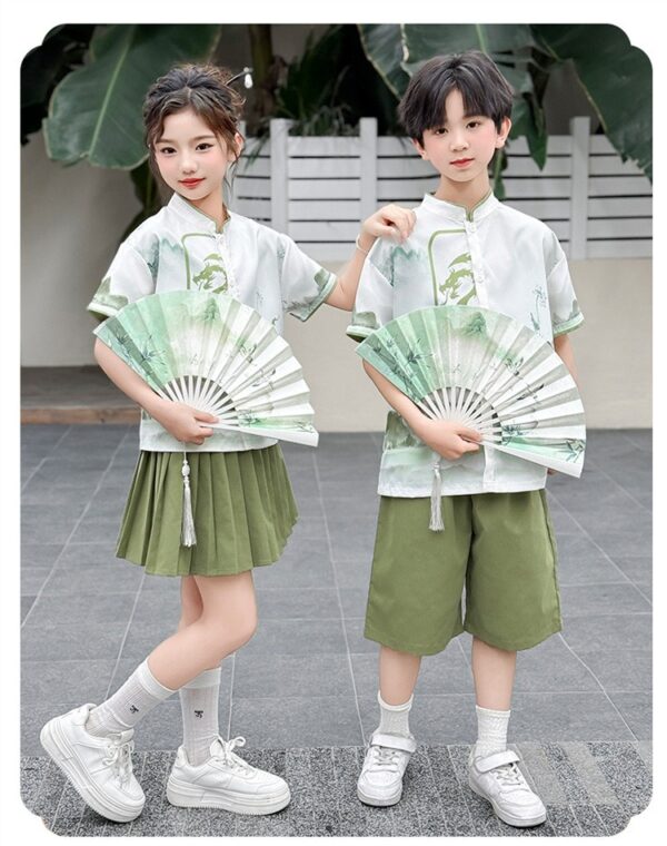 Boys' Chinese Style Set Summer Short Sleeved Capri Pants Landscape Painting Kids hanfu customize name For Children - Image 7