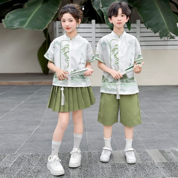 Boys' Chinese Style Set Summer Short Sleeved Capri Pants Landscape Painting Kids hanfu customize name For Children - Image 6