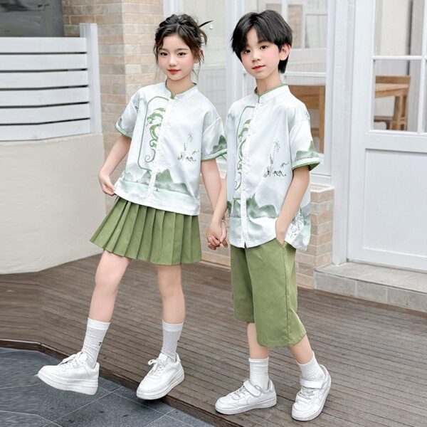 Boys' Chinese Style Set Summer Short Sleeved Capri Pants Landscape Painting Kids hanfu customize name For Children - Image 5