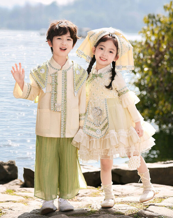 The Hani Nationality clothing Girl's Dress Short Sleeve Vintage Hanfu Dress Blue  Princess Dress Kids Modern Hanfu for Customize Name - Image 10