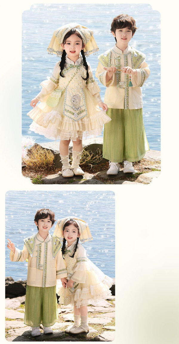 The Hani Nationality clothing Girl's Dress Short Sleeve Vintage Hanfu Dress Blue  Princess Dress Kids Modern Hanfu for Customize Name - Image 9