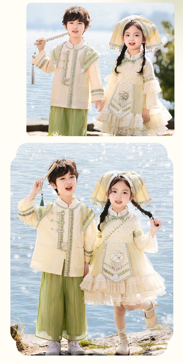 The Hani Nationality clothing Girl's Dress Short Sleeve Vintage Hanfu Dress Blue  Princess Dress Kids Modern Hanfu for Customize Name - Image 8