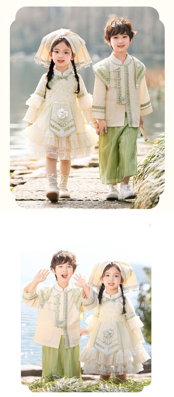 The Hani Nationality clothing Girl's Dress Short Sleeve Vintage Hanfu Dress Blue  Princess Dress Kids Modern Hanfu for Customize Name - Image 7
