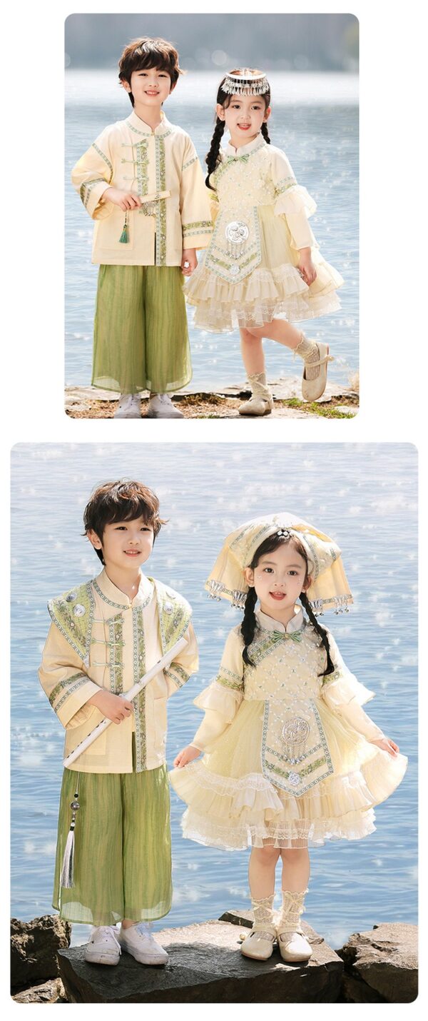 The Hani Nationality clothing Girl's Dress Short Sleeve Vintage Hanfu Dress Blue  Princess Dress Kids Modern Hanfu for Customize Name - Image 6