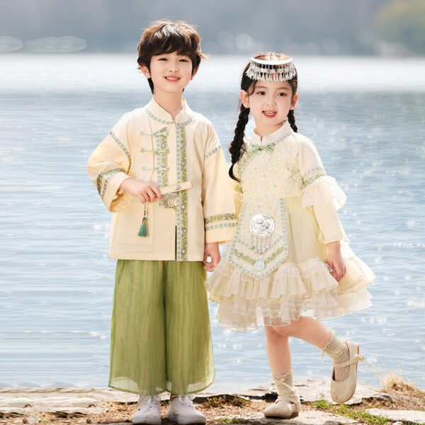 The Hani Nationality clothing Girl's Dress Short Sleeve Vintage Hanfu Dress Blue  Princess Dress Kids Modern Hanfu for Customize Name - Image 4