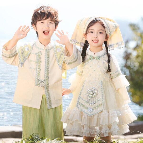 The Hani Nationality clothing Girl's Dress Short Sleeve Vintage Hanfu Dress Blue  Princess Dress Kids Modern Hanfu for Customize Name - Image 3